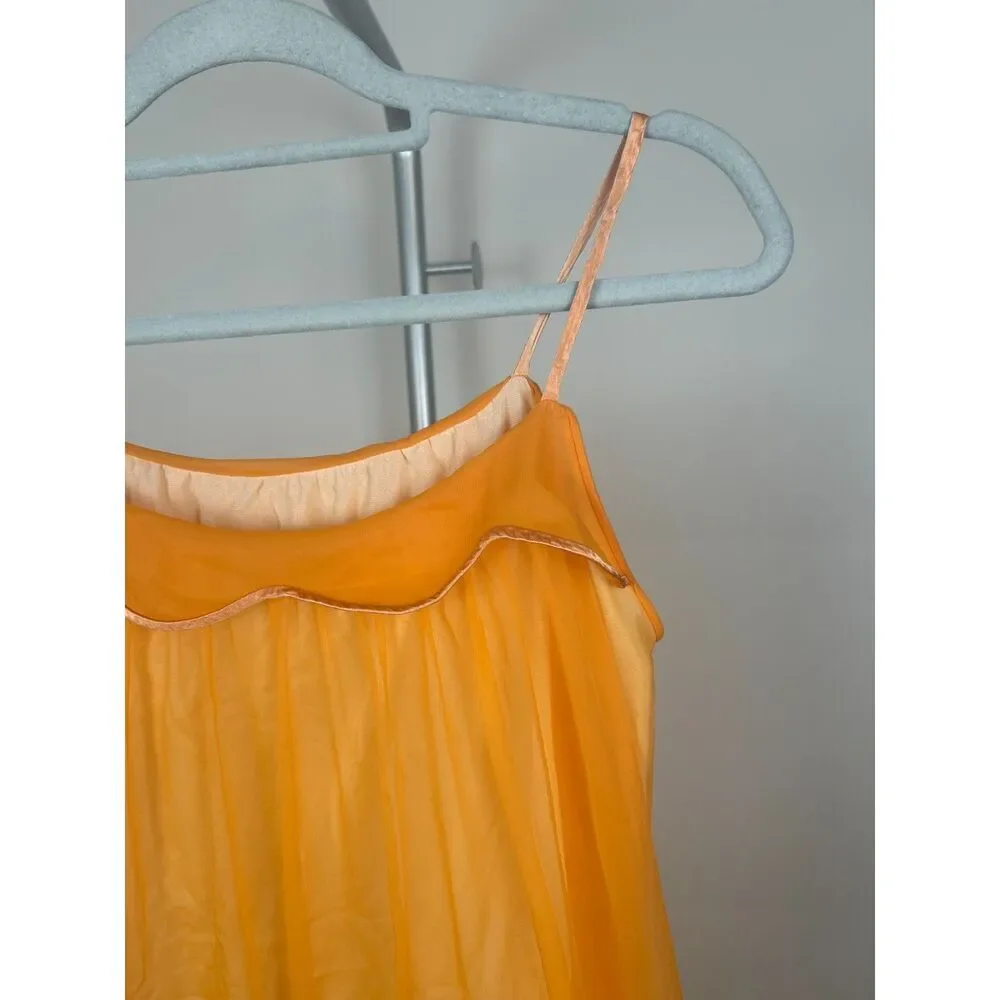 Vintage Hollywood Vassarette Orange Nylon Nightgown Negligee Dress Size Petite - Picture 2 of 6